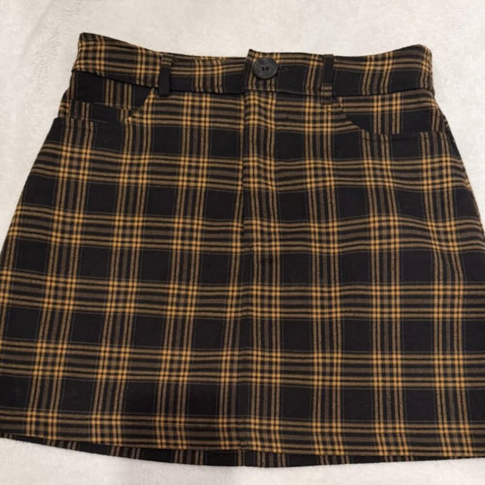 Plaid Mini Skirt Dark Academia Preppy Grunge Schoolgirl Black Yellow Size M